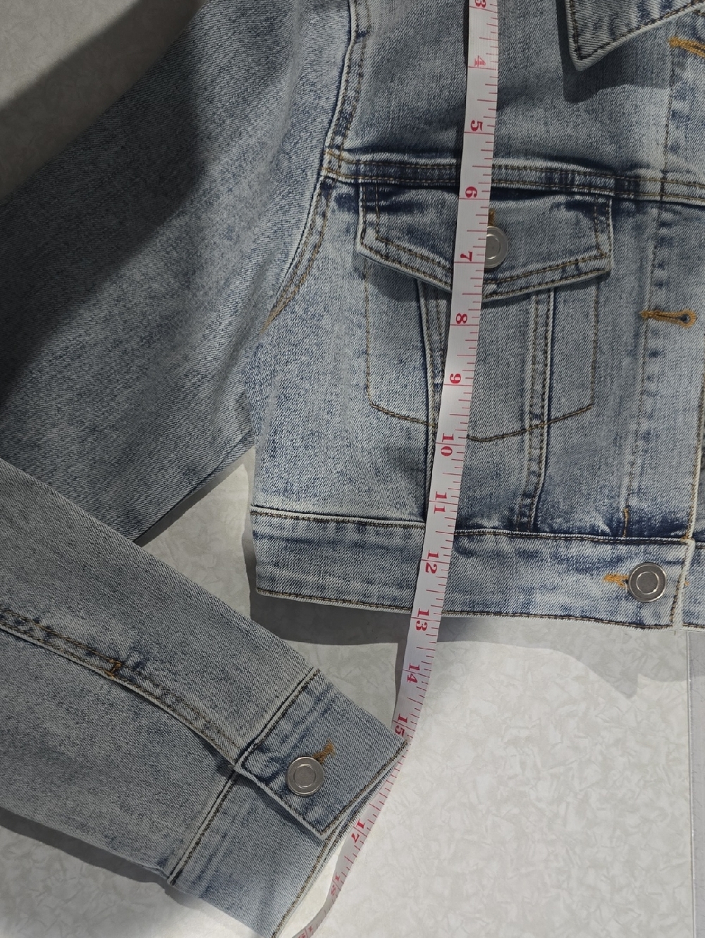 Edge Denim Asymmetric Cropped Jacket Top - Light Wash Blue NWT Size Small - Picture 14 of 16
